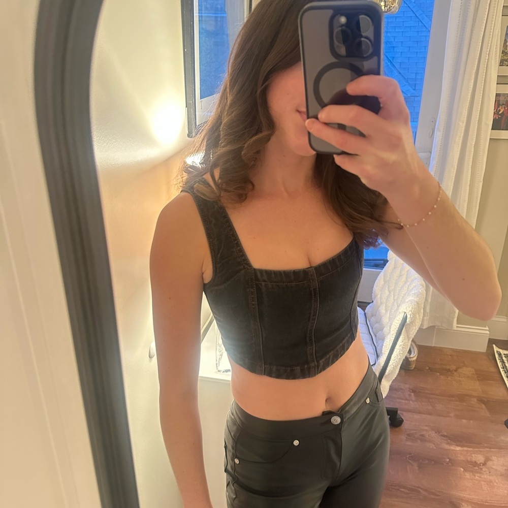 Topshop Black Denim Crop Top